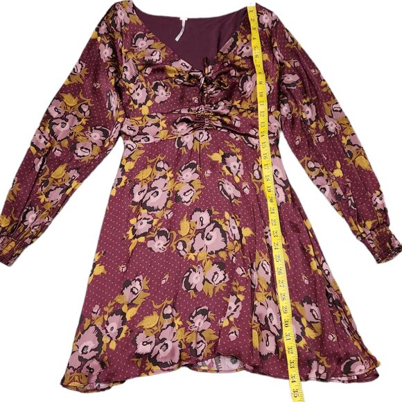Free People Floral Fit & Flare Purple Dress Longsleeve Lightweight Size 6 - Picture 9 of 11